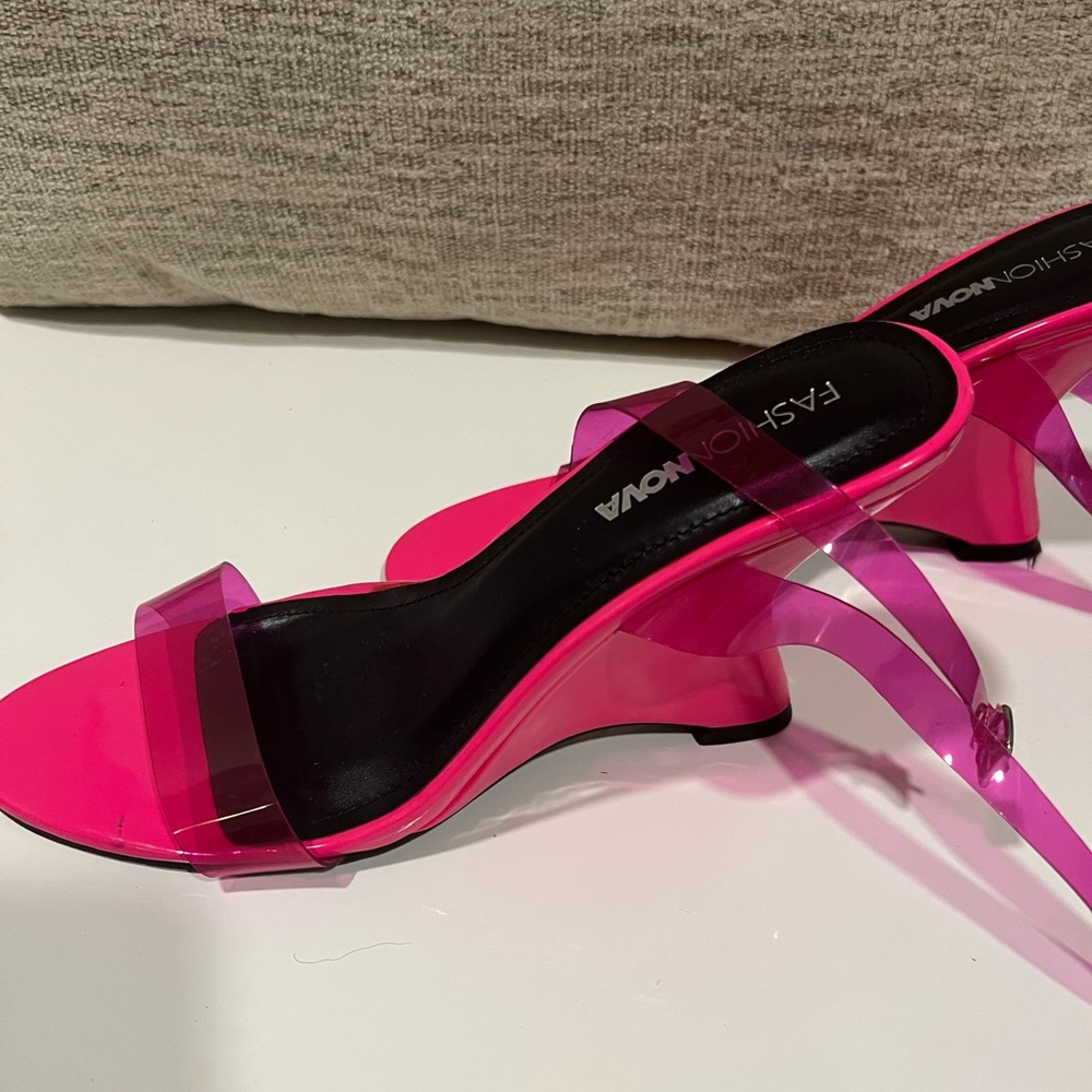 Brand new neon, pink wedges low heel